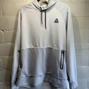Reebok Hoodie Pullover Men's L Gray Long Sleeve Stretch Pockets Active